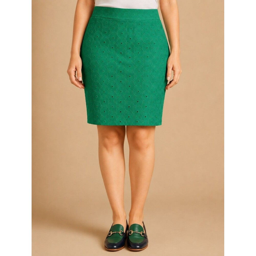 TALBOTS Women's Size 10 Eylet 100% COTTON Skirt Green Preppy Summer